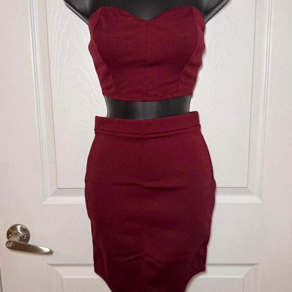 Fashion Nova x Megan Thee Stallion Oh She Rich Rich Skirt Set Burgundy